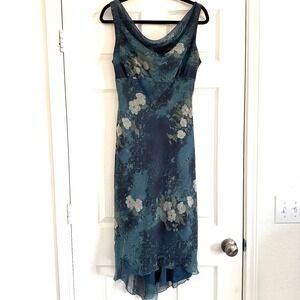 Vtg Y2K Fairy Goth Midi 9/10 Dress Whimsygoth Vamp Handkerchief Floral Chiffon